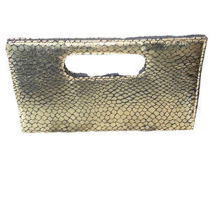 Fashion metallic gold black faux  croc look style clutch